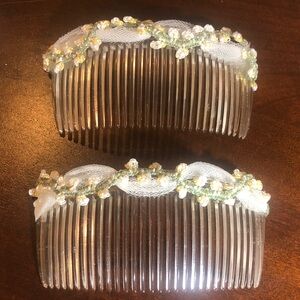 Delicate White Beaded Bridal Hair Combs - Pair